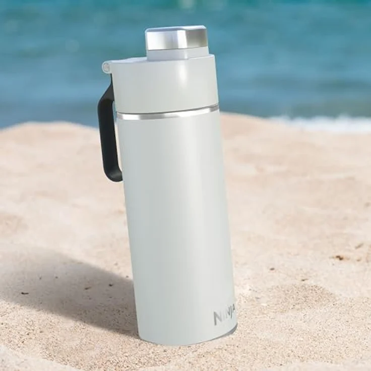 Ninja Thirsti Wasserflasche/Thermobecher to go, 700ml, kohlensäurehaltig & heiß/kalt, auslaufsicher, dreifach isoliert, Edelstahlflasche, Weiß – Bild 4