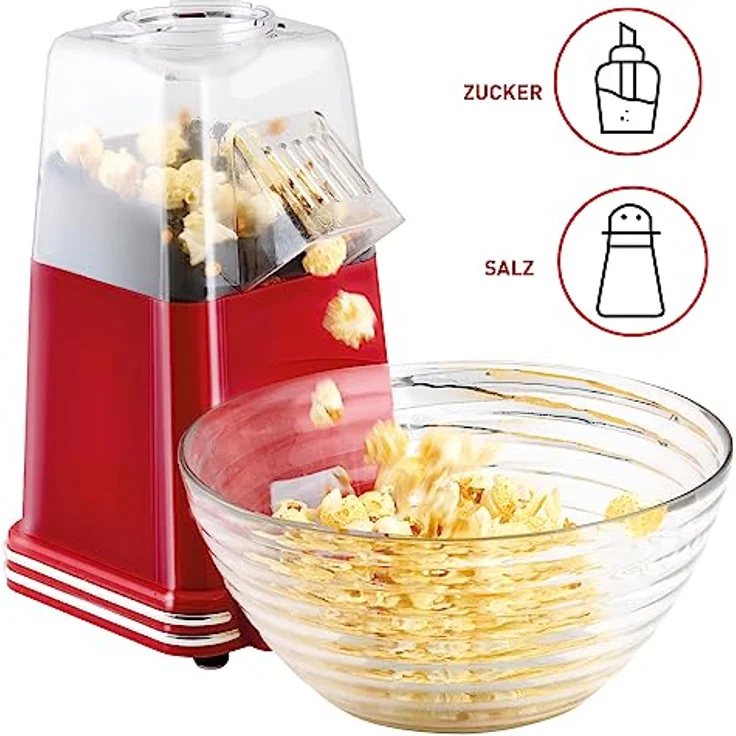 HEINRICHS Popcornmaschine, Popcorn Maker ohne Fett & Öl, Heißluft Popcorn, schnelle und einfache Zubereitung, leichte Reinigung, gesunder Snack mit Zucker oder Salz, inkl. Messlöffel, 1100W Heinrich´s – Bild 5