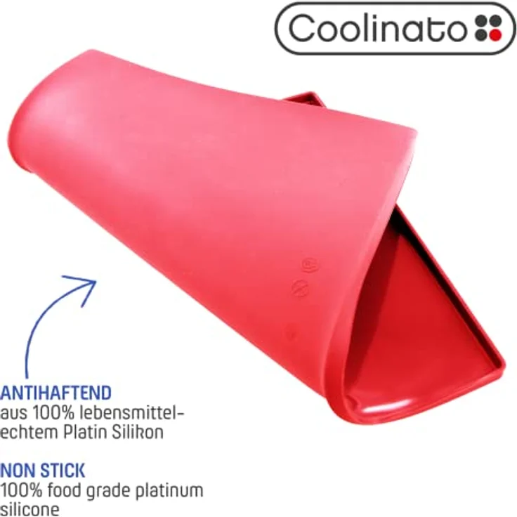 Coolinato 2er Set Silikon Backmatte mit Rand groß 36,5x27x1cm, Rot, lebensmittelecht, ideal zum Backen und als Backunterlage, inkl. 4 Rezepten – Bild 4