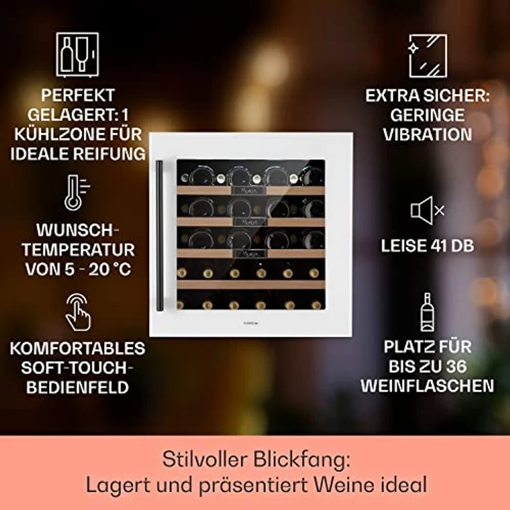 Klarstein Vinsider 36 Built-In Uno Weinkühlschrank, Einbau, edelstahl quartz, 36 Flaschen, Energieklasse G – Bild 3