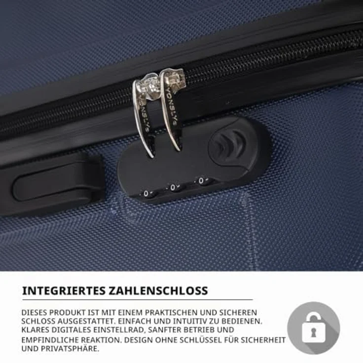 YONSLY Hartschalenreisekoffer M, Dunkelblau, Trolley mit 4 Rollen 360°, Zahlenschloss und weichem Gummigriff – Bild 3
