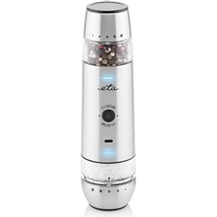 ETA Molino Duo, 2-in-1 Edelstahl Pfeffermühle + Salzmühle mit einstellbarem Mahlgrad und Akku, Silber – Bild 1