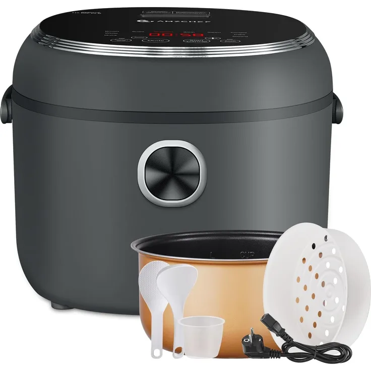 AMZCHEF CE-DFB-P40OTU2-BK, 860 W 12-in-1 Reiskocher mit digitalem Display, 4L, Touch-Bedienung und Dampfgarerfunktion