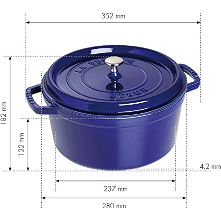 Staub 1102891 Cocotte-Bräter, rund mit Deckel 28 cm, 6,70 L, mit mattschwarzer lierung im Inneren des Topfes, dunkelblau – Bild 2