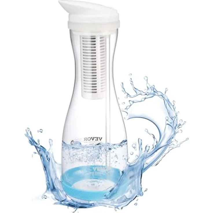 VEVOR Wasserfilter Kanne, Glas Wasserfilterkrug, kühlschrankfreundlich, BPA-frei, reduziert Chlor, Rost, Gerüche, 6 Tassen, 3 Monate Nutzung, 800 L Filterkapazität – Bild 1