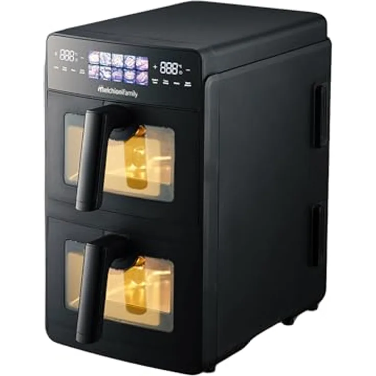 Melchioni Heißluftfritteuse Giulia, 10 Liter Doppelschublade, 2600 W mit digitalem Farbdisplay