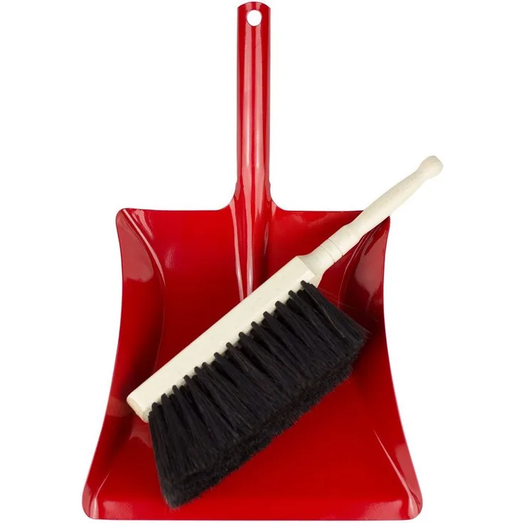 Landshop24 Kehrgarnitur Kehrset Handfeger Rosshaar + Kehrschaufel Metall rot, 2-tlg. Komplett-Set für Fliesen, Laminat, Beton, Pflaster, Vinylboden, Linoleum, verantwortungsvoll, kein Plastik
