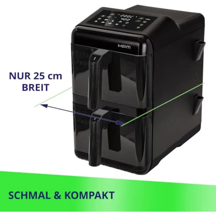 MPM MFR-13, Große Heißluftfritteuse mit 12 Litern, Doppelkammer, 3000W, Sync & Dual-Cook Funktion, Schüttel-Erinnerung – Bild 7