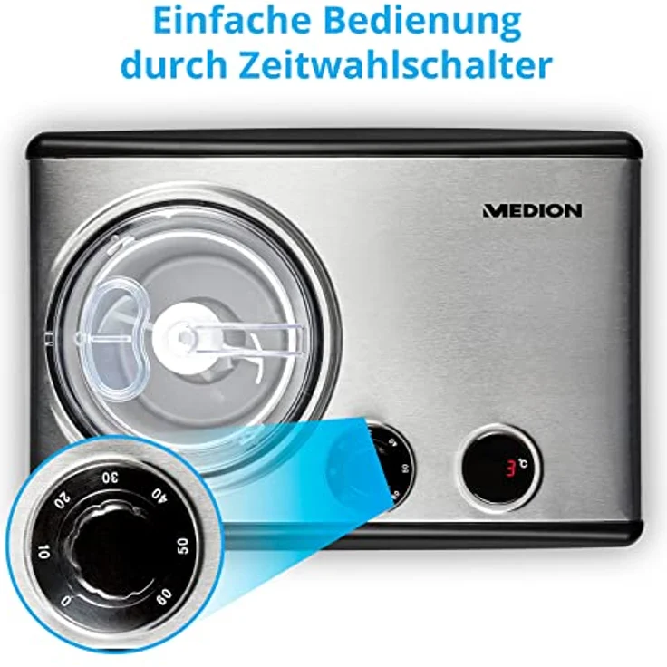 Medion Eismaschine MD 18387, 1,5 l, 150 W, silber, schwarz – Bild 5