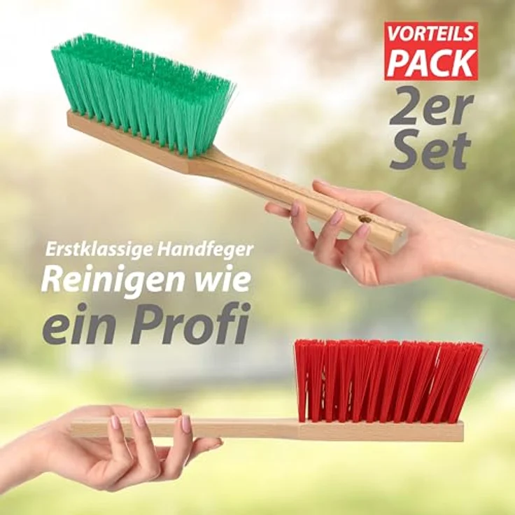 Hausfelder Kehrgarnitur Handfeger 2er Set, 2 x Handfeger mit stabilen Kunststoffborsten, extra langer Griff, ideal für Outdoor-Reinigung – Bild 2