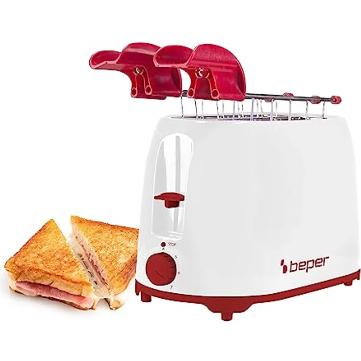 BEPER P101TOS100 Toaster mit Edelstahlzange, 7 Bräunungsstufen, Krümelschublade, 2 breite Schlitze