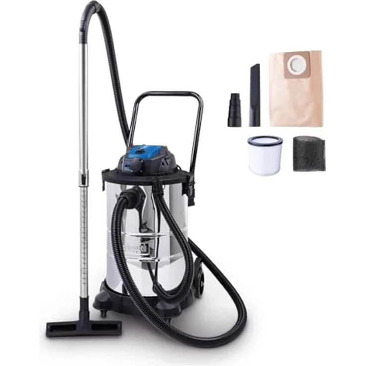 Scheppach VC50 Nass- / Trockensauger, 50L Edelstahlbehälter, 1400W, 20kPa Saugleistung, inkl. Teleskoprohr und Werkzeugsteckdose, 5m Kabel, 3m Schlauch – Bild 1