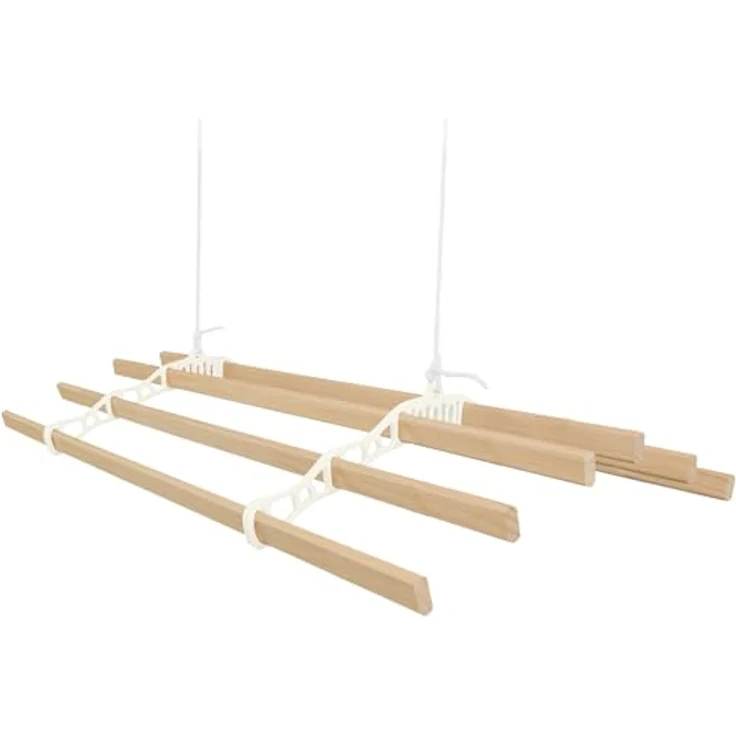 Monster Shop Wäscheständer, Deckenrollen, 6 Latten, 2.4 m, Elfenbein, klassisches Design aus lackiertem Kiefernholz mit Gusseisenhalterungen und Befestigungsset – Bild 1