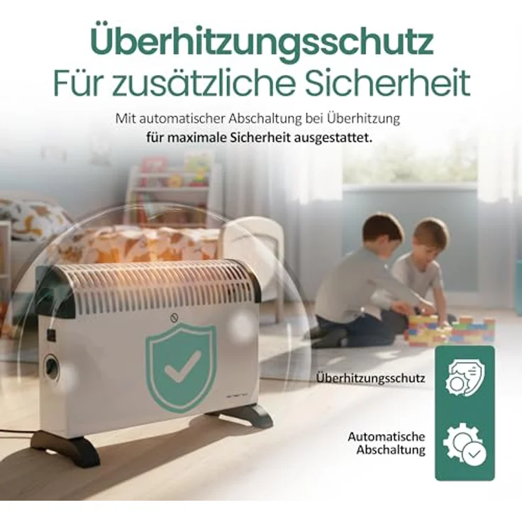 Emerio Konvektor Heizung CH-121858.2, 2000W, 3 Heizstufen, Überhitzungsschutz, für Räume bis 25 m², weiß – Bild 6