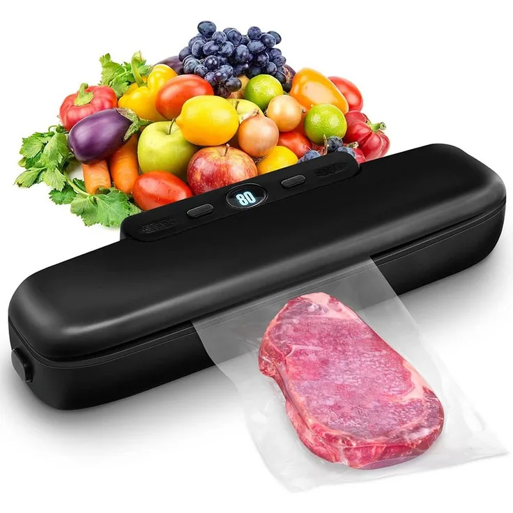 TUWENA Vakuumierer, Vakuumiergerät mit One-Touch-Vakuumversiegelung und 10 Vakuumier-Beuteln, ideal zur Konservierung trockener und feuchter Lebensmittel, schwarz
