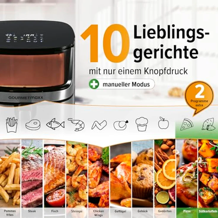 GOURMETmaxx 4in1-digitale Heißluftfritteuse | Leistungsstarker Airfryer 2200 W | Fettarmes + energiesparendes Frittieren mit Touchdisplay & Timerfunktion - 7,5l | inkl. 10 Programme – Bild 4
