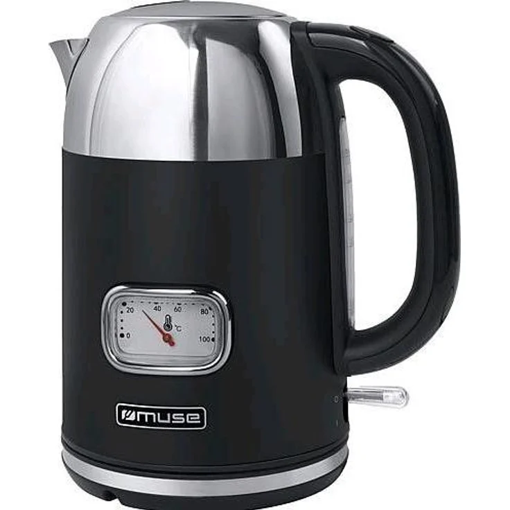 Muse Edelstahl Wasserkocher, 1,7 Liter, 2200 Watt, schwarz mit Abschaltautomatik