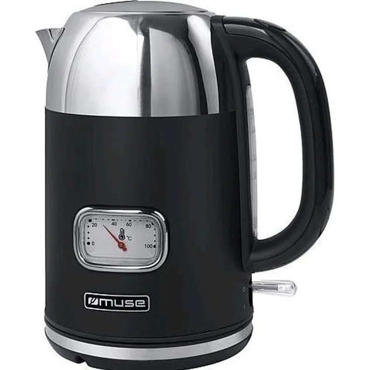 Muse Edelstahl Wasserkocher, 1,7 Liter, 2200 Watt, schwarz mit Abschaltautomatik