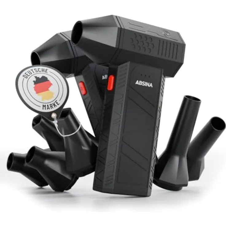 ABSINA Druckluft Staubgebläse, wiederaufladbar mit 110.000 U/min, 4 Düsen, kabelloses Akku Gebläse, 120W Motor, leicht und kompakt