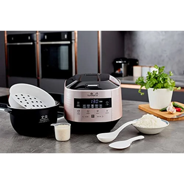 Yum Asia Bamboo Reiskocher mit Induktionsheizung (IH) und Keramikschale, 7 Reiskochfunktionen, 4 Multikocherfunktionen, Motouch LED-Anzeige (1,5 Liter) 220-240V Europa Power (Champagne Rose) – Bild 4