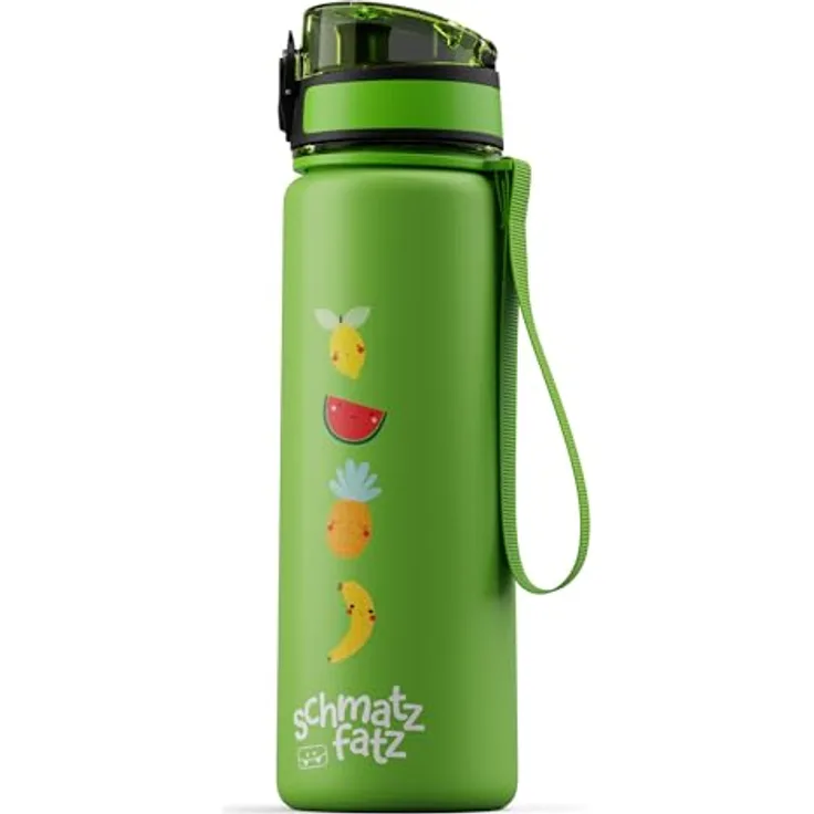 Klarstein Schmatzfatz Trinkflasche, 500 ml Kinderflasche mit auslaufsicherem 1-Klick-Verschluss und BPA-freiem Tritan, sportliches Design