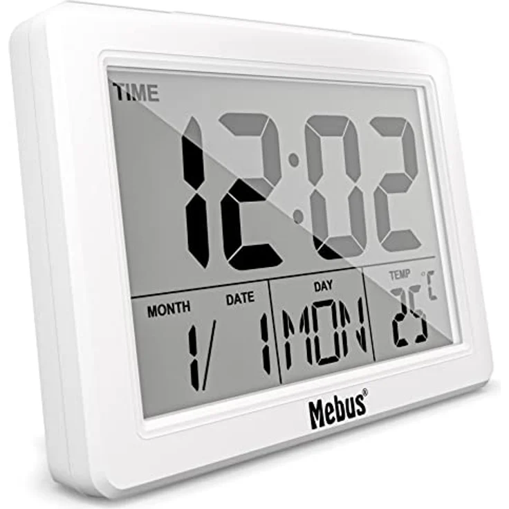 Mebus 25738 Quarz-Wecker, digital mit extra großem Display, Innenthermometer und Hintergrundbeleuchtung, Weiß – Bild 2