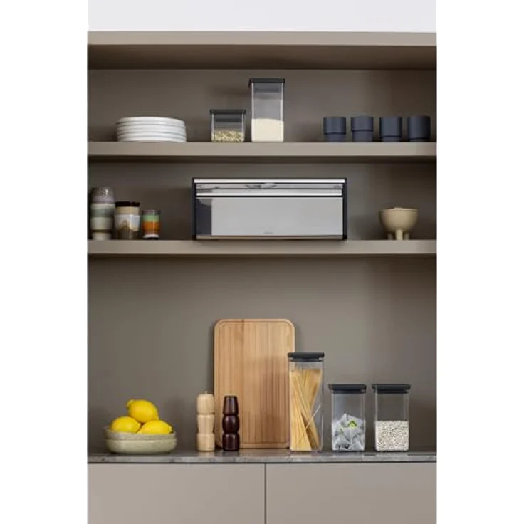 Brabantia Klappbrotkasten, große Aufbewahrungsbox aus Brilliant Steel mit magnetischem Verschluss, platzsparendes Design zur Wandmontage – Bild 4