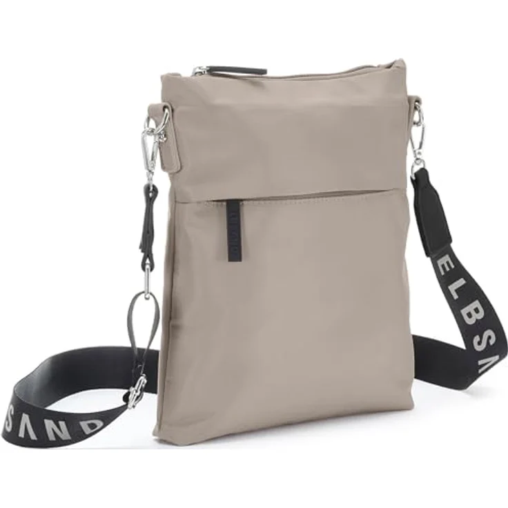 Elbsand Umhängetasche, VEGANE Schultertasche mit abnehmbarem Logoprint-Riemen und Reißverschlusstasche, Allrounder schwarz – Bild 4