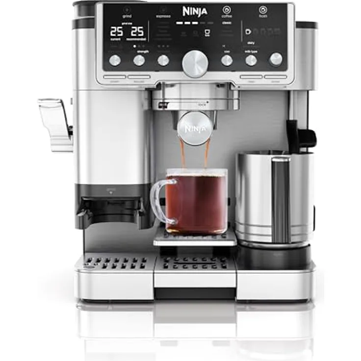 NINJA Luxe Cafe ES701EU, Siebträgermaschine mit integriertem Mahlwerk, 13 Espresso-Arten, 5 Schaumvoreinstellungen, automatischer Tamper und Reinigung