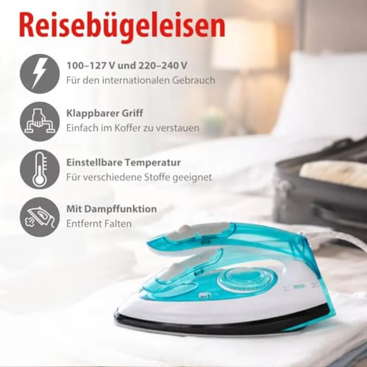 Alpina Reisebügeleisen SL-9990B2, Dampfbügeleisen mit Dual-Voltage für mobilen Einsatz – Bild 2