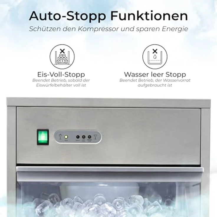 KLAMER Power Eiswürfelmaschine 26 kg/24h, vollautomatisch, Edelstahl, hygienischer PU-geschäumter Eisbehälter für Gastronomie – Bild 6