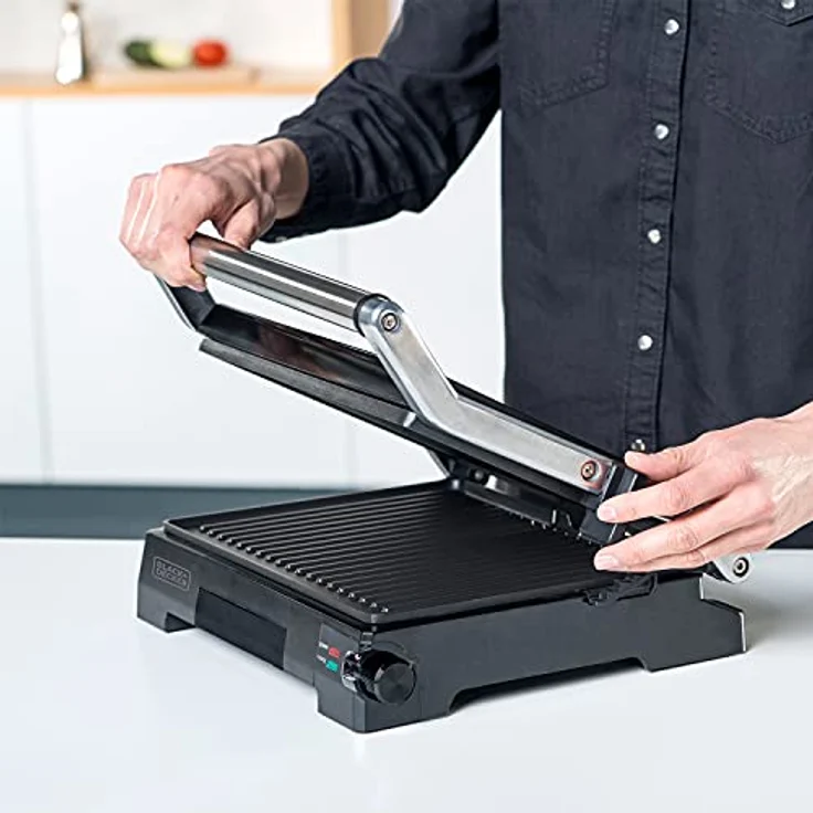 Black + Decker BXGF2200E Sandwichmaker, 2200 W, antihaftbeschichtet, Gusseisen, Edelsthal, silber, schwarz – Bild 5