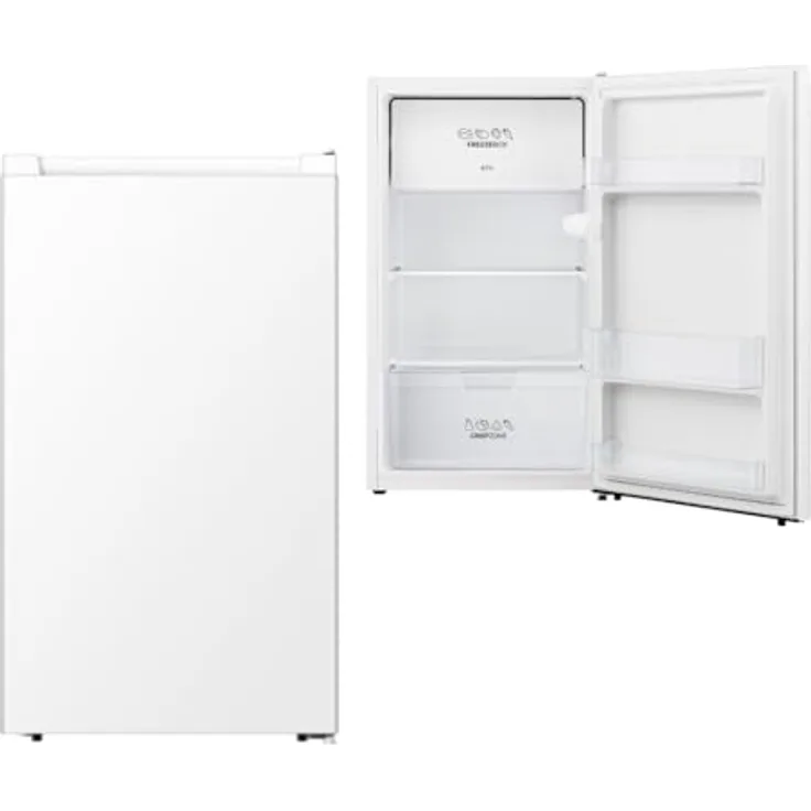 YUNA SINAIDA GFE Kühlschrank mit 3*Gefrierfach, Tisch-Kühlschrank, nur 47,5 cm breit, 82 L Nutzinhalt, LED Licht, wechselbarer Türanschlag, robuste Glasablagen, 38 dB, Weiß