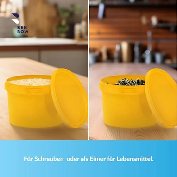 BenBow Eimer mit Deckel gelb 0,5 Liter - lebensmittelecht, stabil, luftdicht, auslaufsicher, geruchsneutral - Kunststoffbehälter mit Henkel, leer – Bild 4