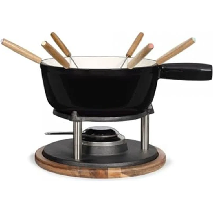 Livoo MEN426C, Fondue-Set für bis zu 6 Personen, 2,6 Liter, mit Akazienholzsockel und emaillierter Gusseisenpfanne – Bild 1
