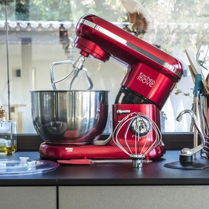 Kitchen Move Küchenmaschine, 1500W, 5,5L Edelstahlschüssel, 6 Geschwindigkeiten, Puls-Funktion, rot – Bild 5