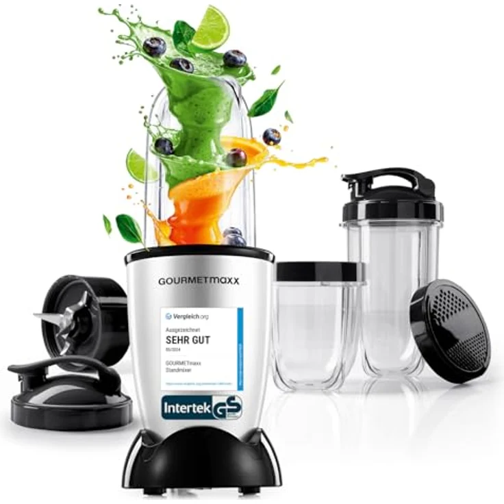 GOURMETmaxx Mr. Magic Power 400 Pro Standmixer, 400W, inkl. 3 Mixbecher To-Go und Zubehör-Set L, silber/schwarz – Bild 1