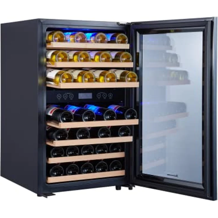 Kalamera Weinkühlschrank 2 Zonen, 45 Flaschen, 120Liter, großes LCD-Display, Temperaturzonen 5-10°C/10-18°C, KRC-120BFG – Bild 5