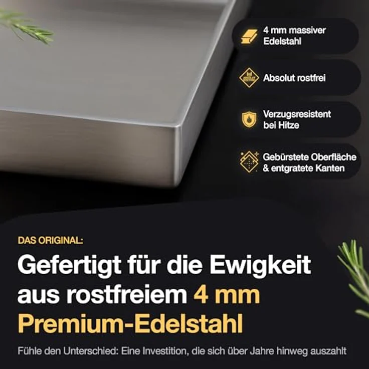 NTG Plancha Grillplatte Edelstahl 40×30 cm, rostfrei, 4 mm dick, inkl. Spachtel, für Gasgrill und Kohle – Bild 5