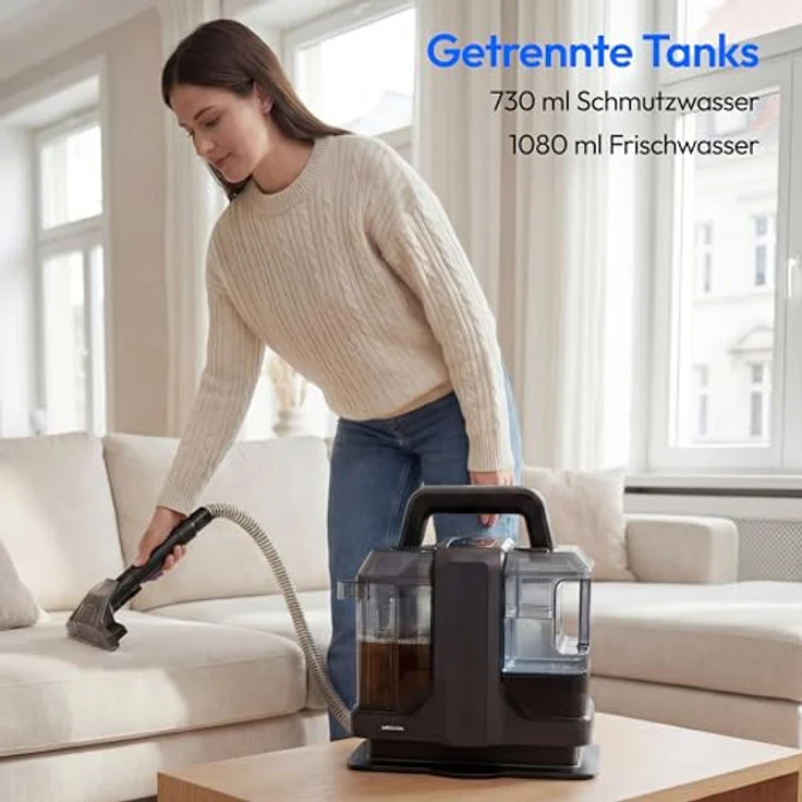 MEDION MD100122 Polsterreiniger Waschsauger, Nasssauger für Teppiche und Autositze, grau, 750 W, mit Frisch- und Schmutzwassertank, Fenster-Aufsatz – Bild 5