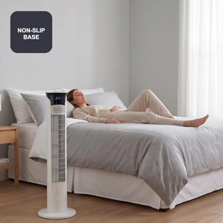 Black + Decker BXEFT48E - Digitaler oszillierender Turmventilator mit Fernbedienung, 81 cm hoch, 3 Geschwindigkeitsstufen, 3 Modi, Zeitschaltuhr 12 h, Leistungsstark, weiß. – Bild 8