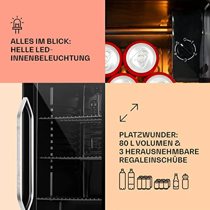Klarstein Beersafe XXL Onyx Getränkekühlschrank, freistehend, schwarz, Panoramaglastür, Energieklasse E – Bild 5