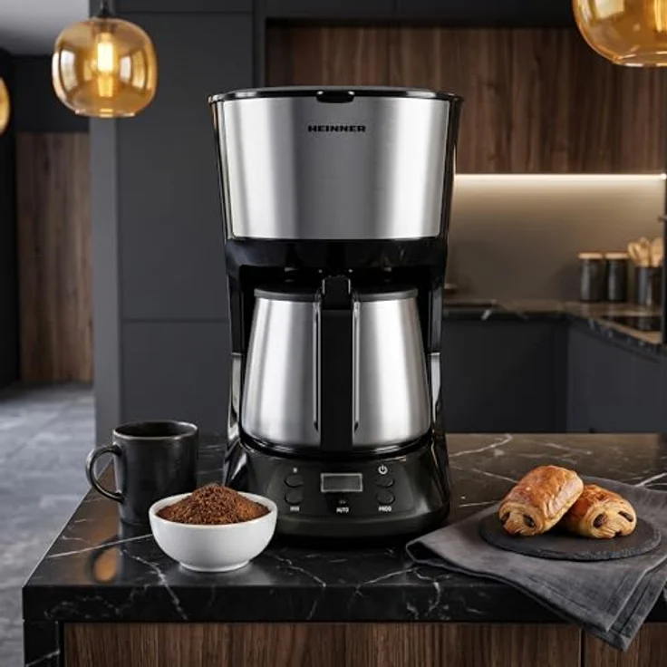 Heinner HCM-D750SSBK digitale Kaffeemaschine, 1,25 l Wassertank, Edelstahlbecher, LCD-Display, 750 W, schwarz, mit Tropf-Stopp-Funktion und spülmaschinenfesten Teilen – Bild 4