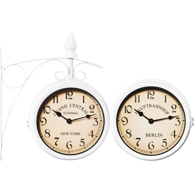 Monzana Wanduhr Vintage Quarzuhrwerke Mit Beidseitigem Ziffernblatt Doppelseitige Bahnhofsuhr Schmiedeeisern Retro Weiß – Bild 3