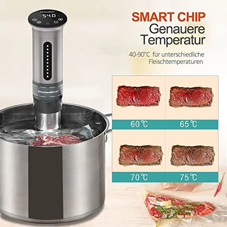 KitchenBoss KG310SDE Sous-Vide Garer, 1100 Watt, 15 Liter Fassungsvermögen, silber, Edelstahl – Bild 6
