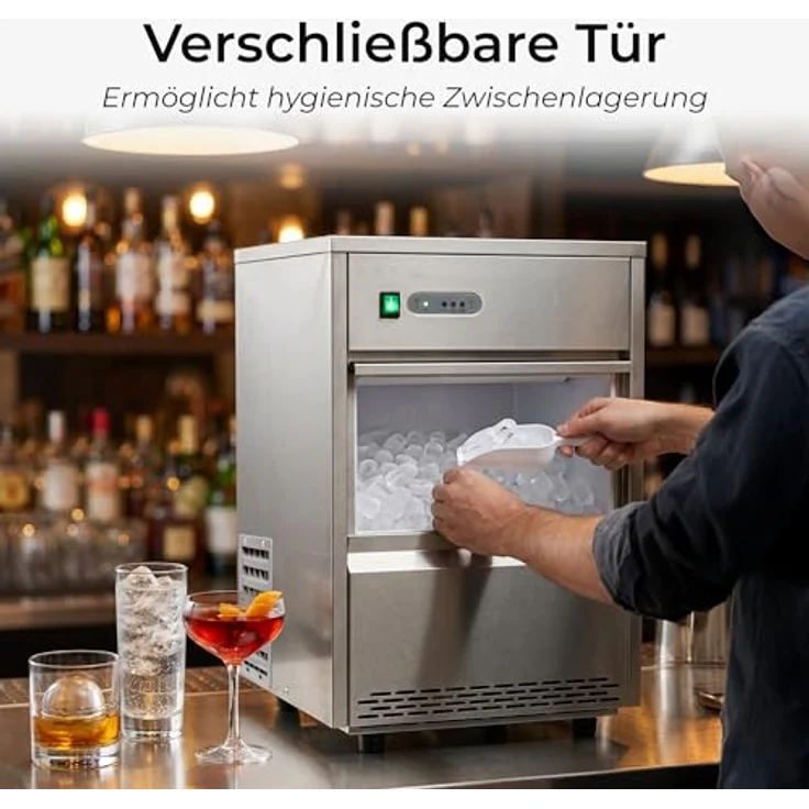 KLAMER Power Eiswürfelmaschine 26 kg/24h, vollautomatisch, Edelstahl, hygienischer PU-geschäumter Eisbehälter für Gastronomie – Bild 7