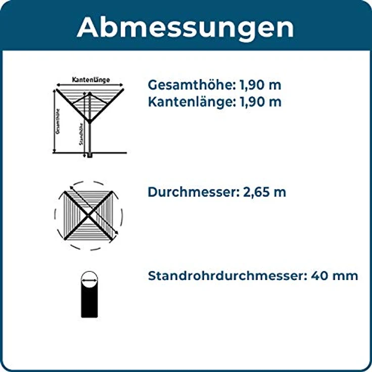 Blome Wäschespinne Alustar 50, 50 m Wäscheständer inkl. Bodenhülse zum Eindrehen – Bild 6