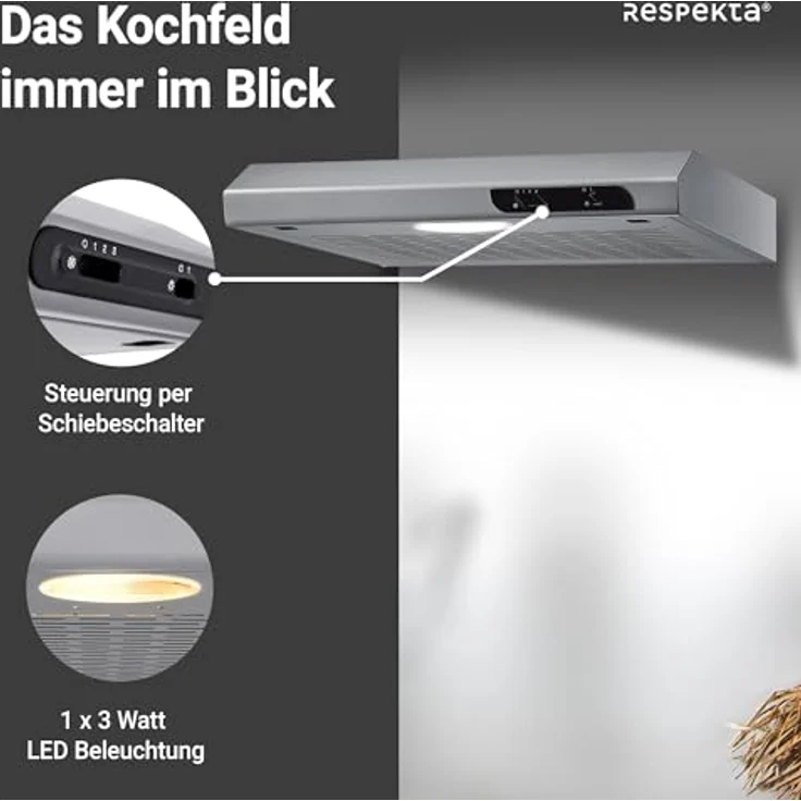 respekta DH 540 IXL, Motorhaube, Standard, Breite: 50 cm, Tiefe: 47 cm, Absaugung und Rückführung (mit zusätzlichem Rückführungsset), Stainless Steel Look – Bild 4