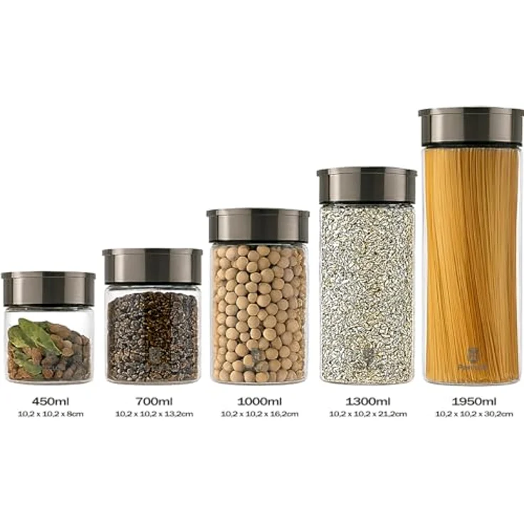 BURI Vorratsglas Vakuumglas 3er Set 1950ml, luftdicht, mottensicher, Edelstahl Deckel mit Easy Click Mechanismus, spülmaschinenfest, stapelbar – Bild 7