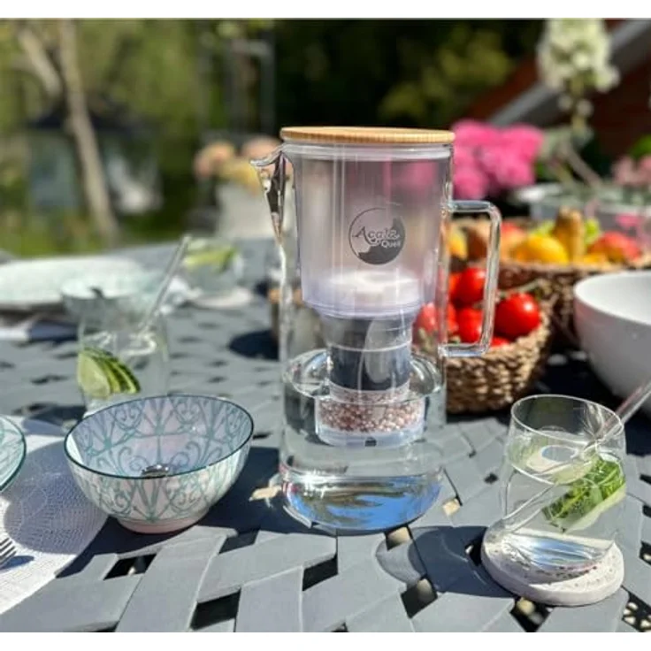 Acala Quell AcalaQuell® Silizia Premium Wasserfilterkanne aus Glas (1,4 l) mit Bambusdeckel, laborgeprüfte Filtertechnologie für sauberes Trinkwasser – Bild 4